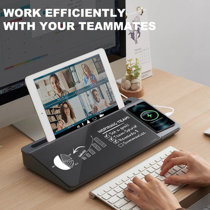 TSJ OFFICE Desktop Whiteboard Dry-Erase-Board - Computer Keyboard Stand White Board Surface Pad with Drawer, Desk Organizers with Accessories for Office, Home, School Supplies - Black