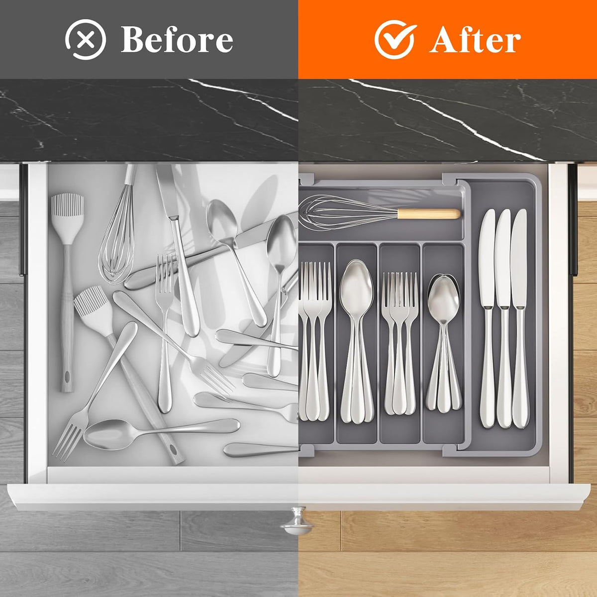 Expandable Silverware Drawer Organizer, Kitchen Utensil Tray