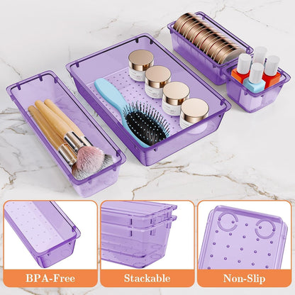SpaceHacks 25 PCS Plastic Drawer Organizer Set, 4-Size Versatile Organizer Tool Trays & storage Bins for Makeup, Jewelry, and Gadgets in Bathroom, Bedroom and Office,Clear Black