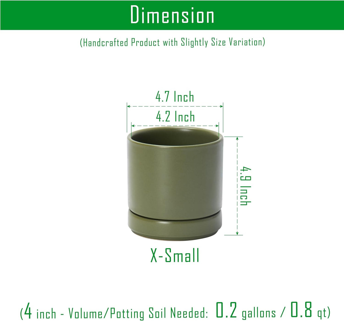 D'vine Dev 4.7 Inch Ceramic Planter Pot with Drainage Hole and Saucer, Indoor Cylinder Round Planter Pot, Teal, 94-O-B-9