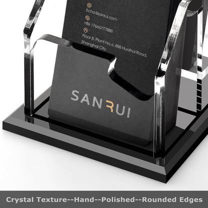 Black Business Card Holder for Desk 1 Slot Clear Acrylic Horizontal