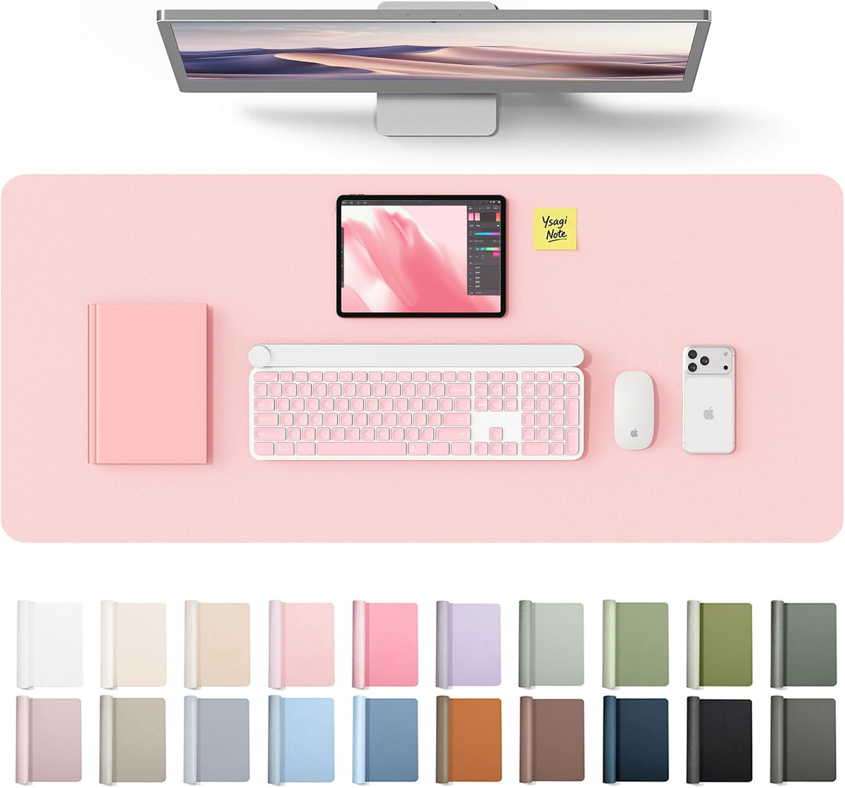 YSAGi Leather Desk Pad Protector, Office Desk Mat, Large Mouse Pad, Non-Slip PU Leather Desk Blotter, Waterproof Laptop Desk Writing Pad for Office and Home (23.6" x 13.8", Eggshell) - Colors A