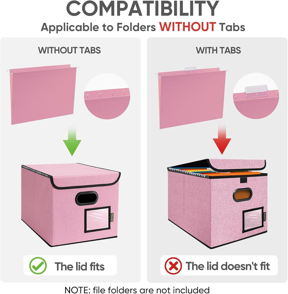 BALEINE File Organizer Box with Lid, Collapsible File Folder Organizer with Plastic Slide, Hanging File Folder Box for Office Document Storage (Black)