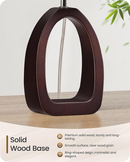 Small Table Lamp, 14.2" Cute Little Desk Lamp, Wood Bedside Lamp with Linen Lampshade, Modern Nightstand Lamp for Bedroom, E26 Base, Bulb Not Included, Beige and Dark Natural LE07TL05