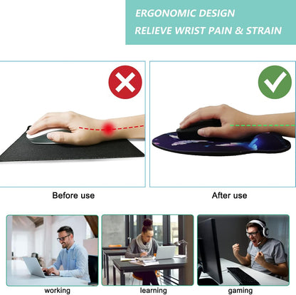 Mouse Pad with Wrist Support, Ergonomic Mouse Pad with Memory Foam Wrist Rest Cushion, Non-Slip Rubber Base Gaming Mice Pad for Home Office Computer Laptop, Flower Black