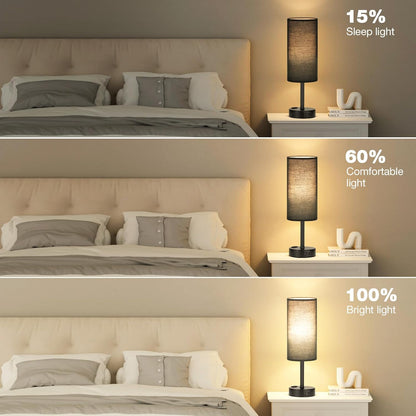 Fenmzee Bedside Table Lamp for Bedroom - Dimmable Touch, USB A+C, AC Outlet