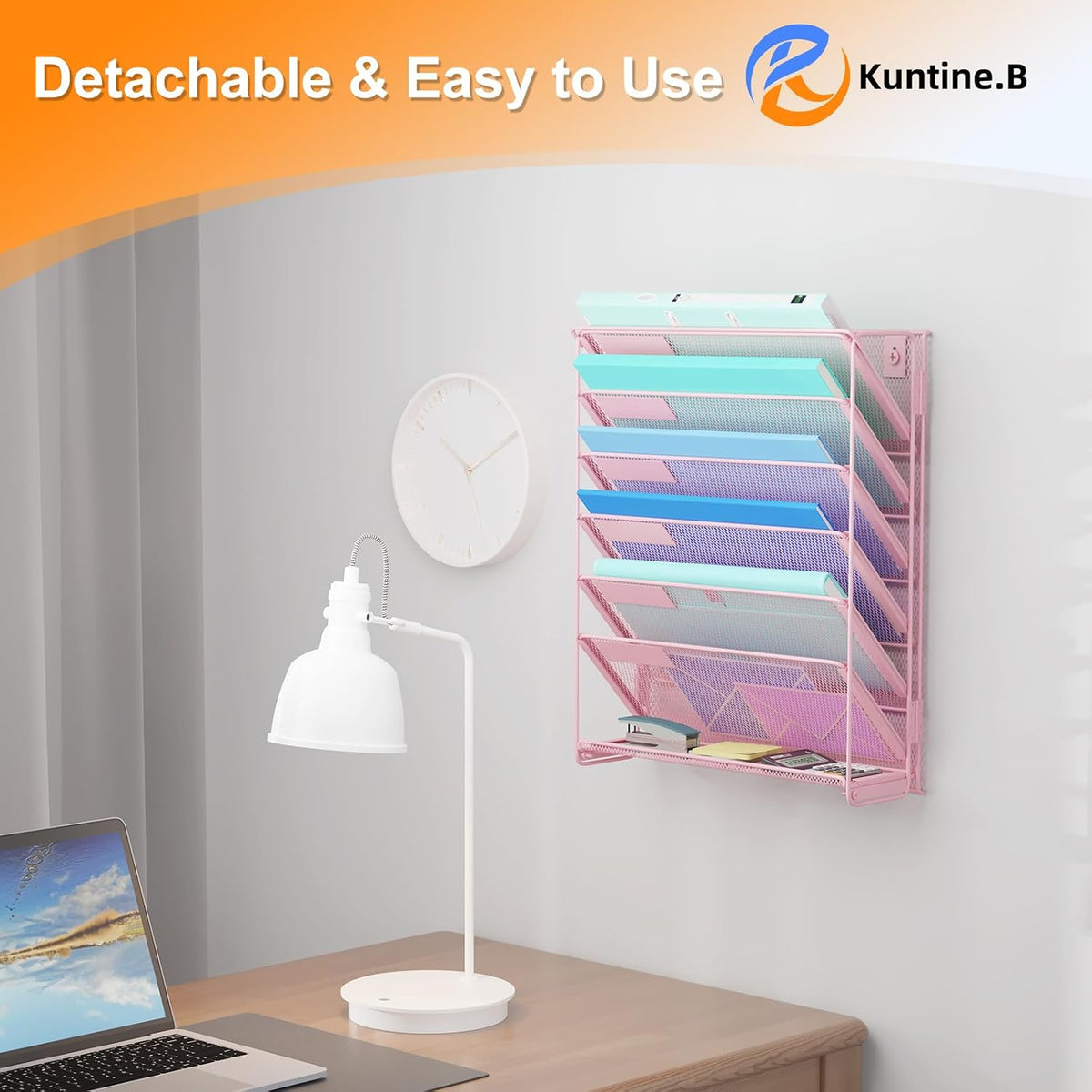 Kuntine.B Wall File Organizer Office Hanging Magazine Holder Wall File Organizer for Office Home (Black, 5 Tier)