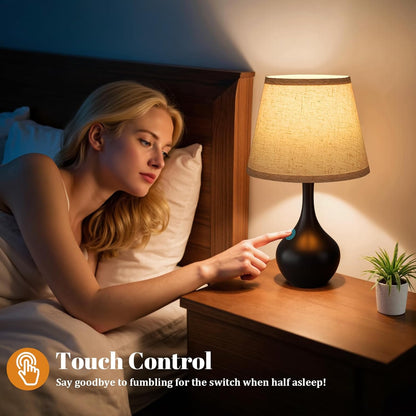 Seealle Touch Table Lamp for Bedroom, 3-Way Dimmable Small Bedside Lamps for Night Stands with Wires, Wood-Paint Desk Lamp for Kids Room, Office, Living Room, End Table(LED Bulb Included)