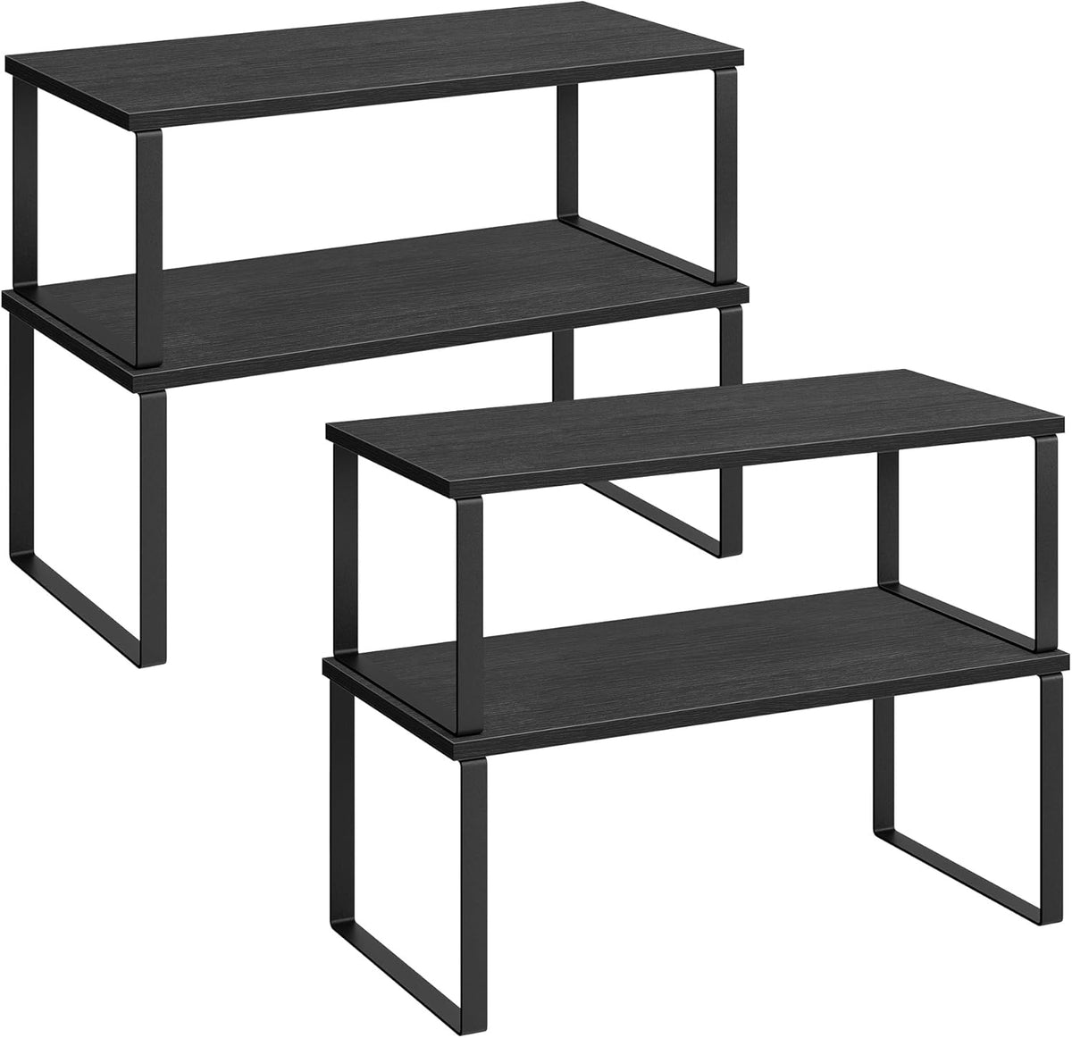 SONGMICS Cabinet Organizer Shelf, Set of 4 Kitchen Counter Shelves, Kitchen Storage, Spice Rack, Stackable, Expandable, Metal and Engineered Wood, Cloud White and Natural Beige UKCS010N01