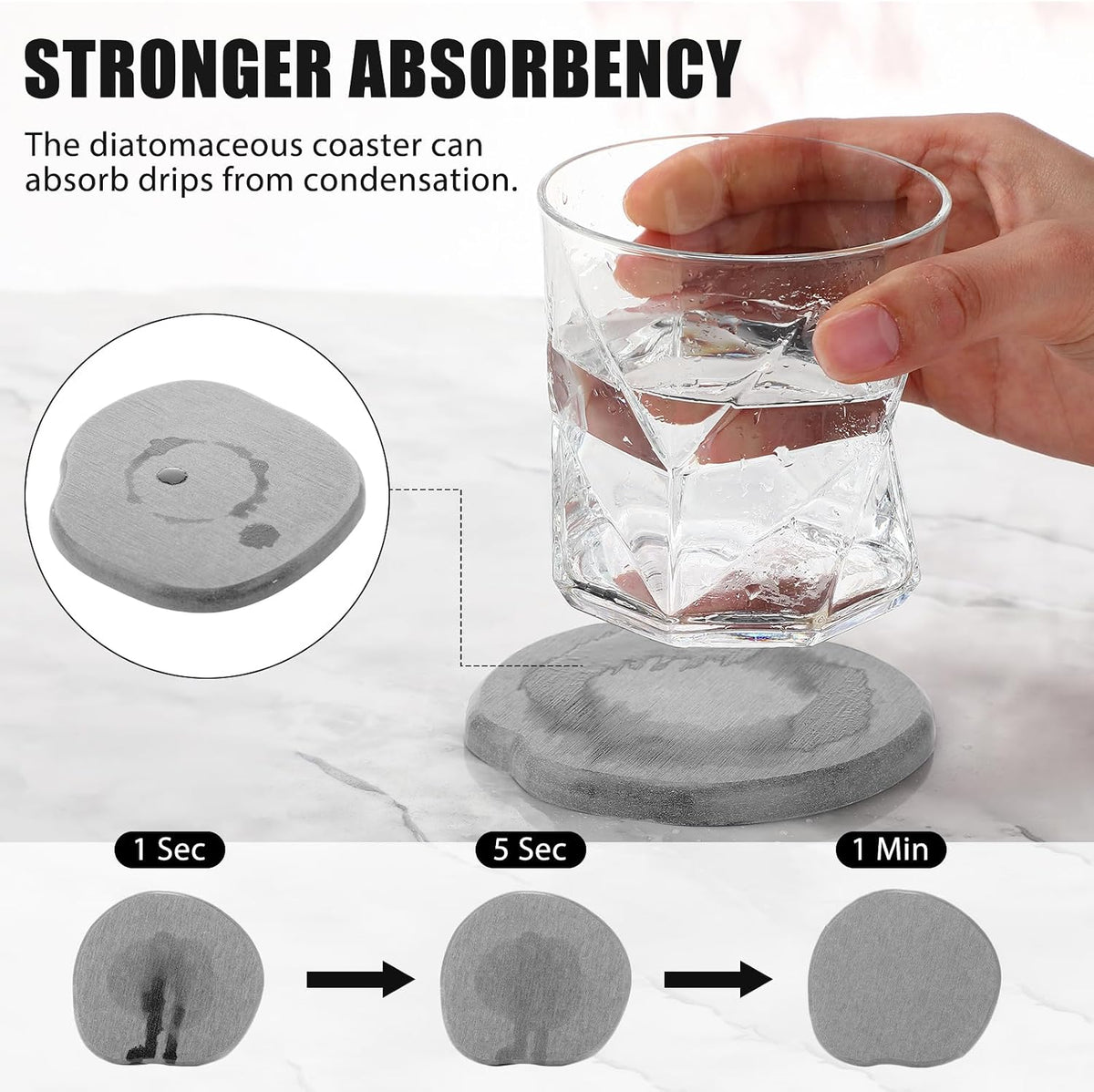 Diatomaceous Earth Coasters Set of 4，Cool Absorbent Quick-Dry Drink Coasters for Desks, Cute Modern Stone Design with Stylish White Aesthetic (4, White)