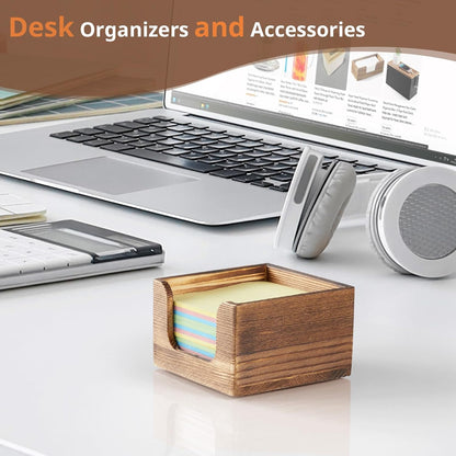 Sticky Note Holder, Burnt Wood Note Dispenser for Office Desk Accessories, Self Stick Note Pad Holder, Memo Pad Holder Dispenser Organizer for School Office Desk Supplies