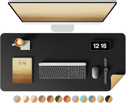 Double-Sided Desk Pad, 31.5"x15.7"Leather Desk Mat, Eco Cork Desk Pad Protector,Large Mouse Pad,Waterproof Desk Blotter for Office/Home(Coffee)