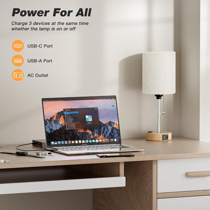 Dicoool Bedside Table Lamp for Bedroom - Small Desk Lamp with USB Ports