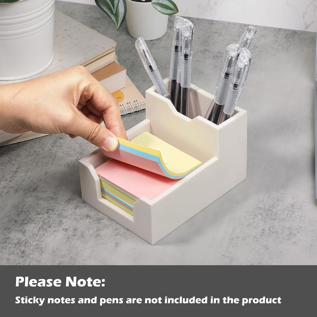 Black Sticky Note Holder, Silicone Memo Holder with Pen or Card Slots, Sticky Note Dispenser, Fits 3x3 Inches Sticky Notes