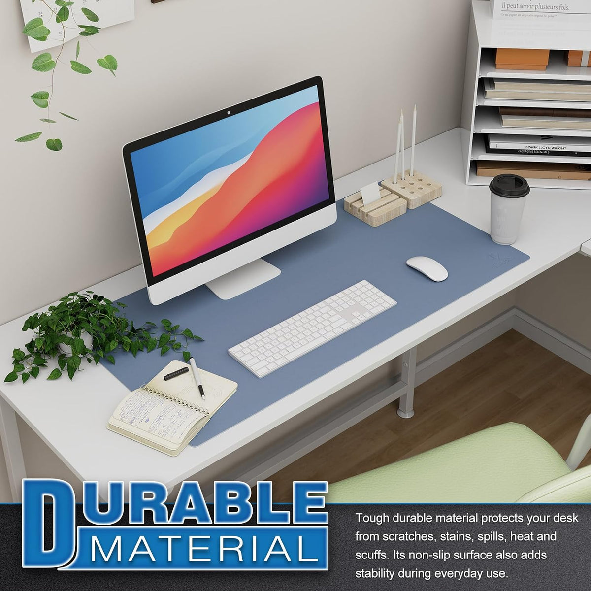 K KNODEL Large Office Leather Desk Mat, Mouse and Keyboard Pad, Computer and Laptop Mat, Desktop Protector and Cover, Writing Pad and Blotter (31.5"x15.7", Black)