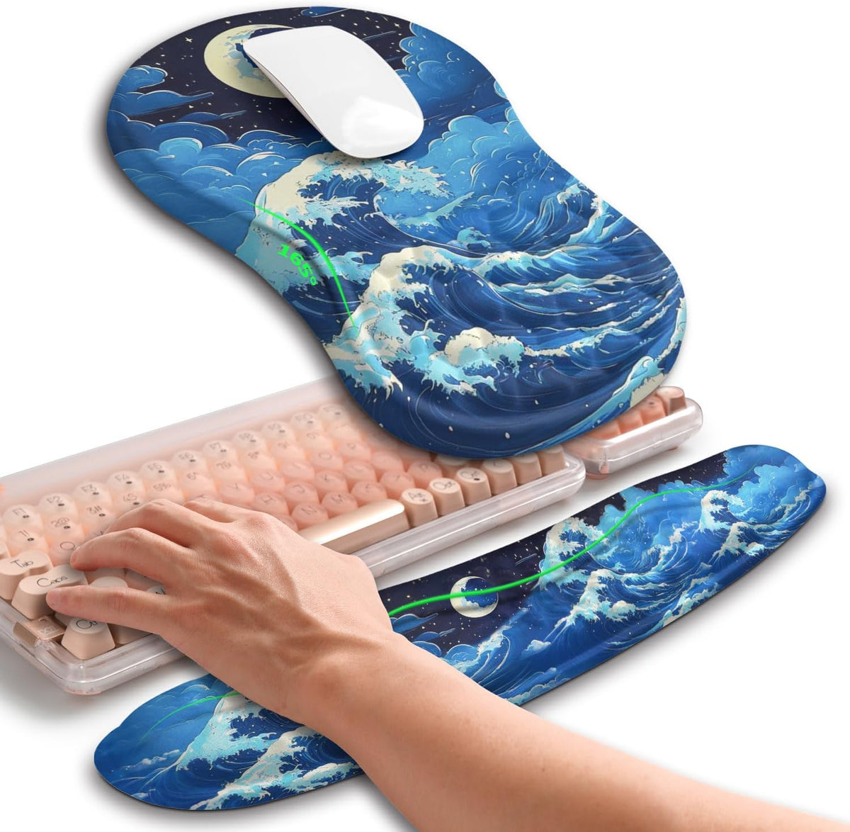 2in1 Combination, Wave Keyboard Wrist Rest and Ergonomic Curvature Mouse Pad Wrist Support for Relieve Wrist Pain, Filled with Soft Cushion Memory Foam, Black