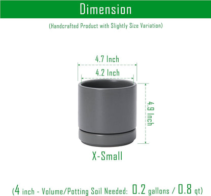 D'vine Dev 4.7 Inch Ceramic Planter Pot with Drainage Hole and Saucer, Indoor Cylinder Round Planter Pot, Teal, 94-O-B-9