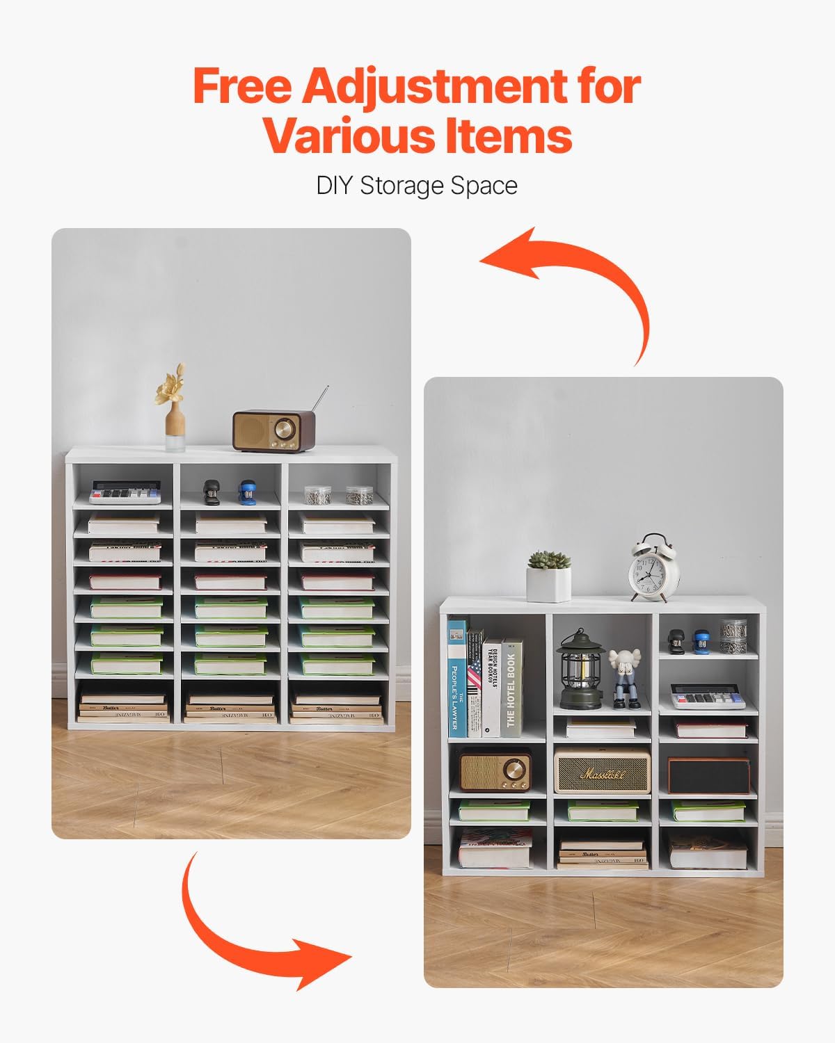 VEVOR Literature Organizers, 12 Compartments Office Mailbox with Adjustable Shelves, Wood Literature Sorter 20.4x12x16.1 inches for Office, Home, Classroom, Mailrooms Organization, EPA Certified White