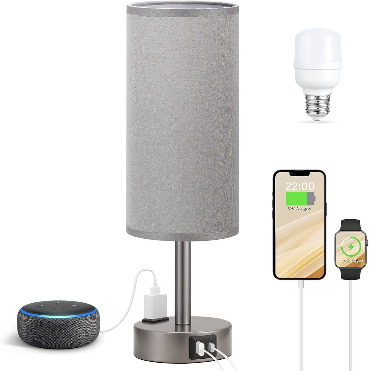 Fenmzee Bedside Table Lamp for Bedroom - Dimmable Touch, USB A+C, AC Outlet