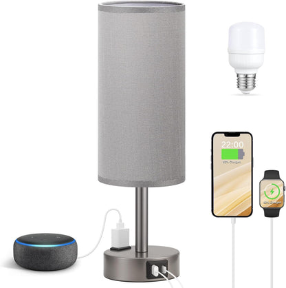 Fenmzee Bedside Table Lamp for Bedroom - Dimmable Touch, USB A+C, AC Outlet
