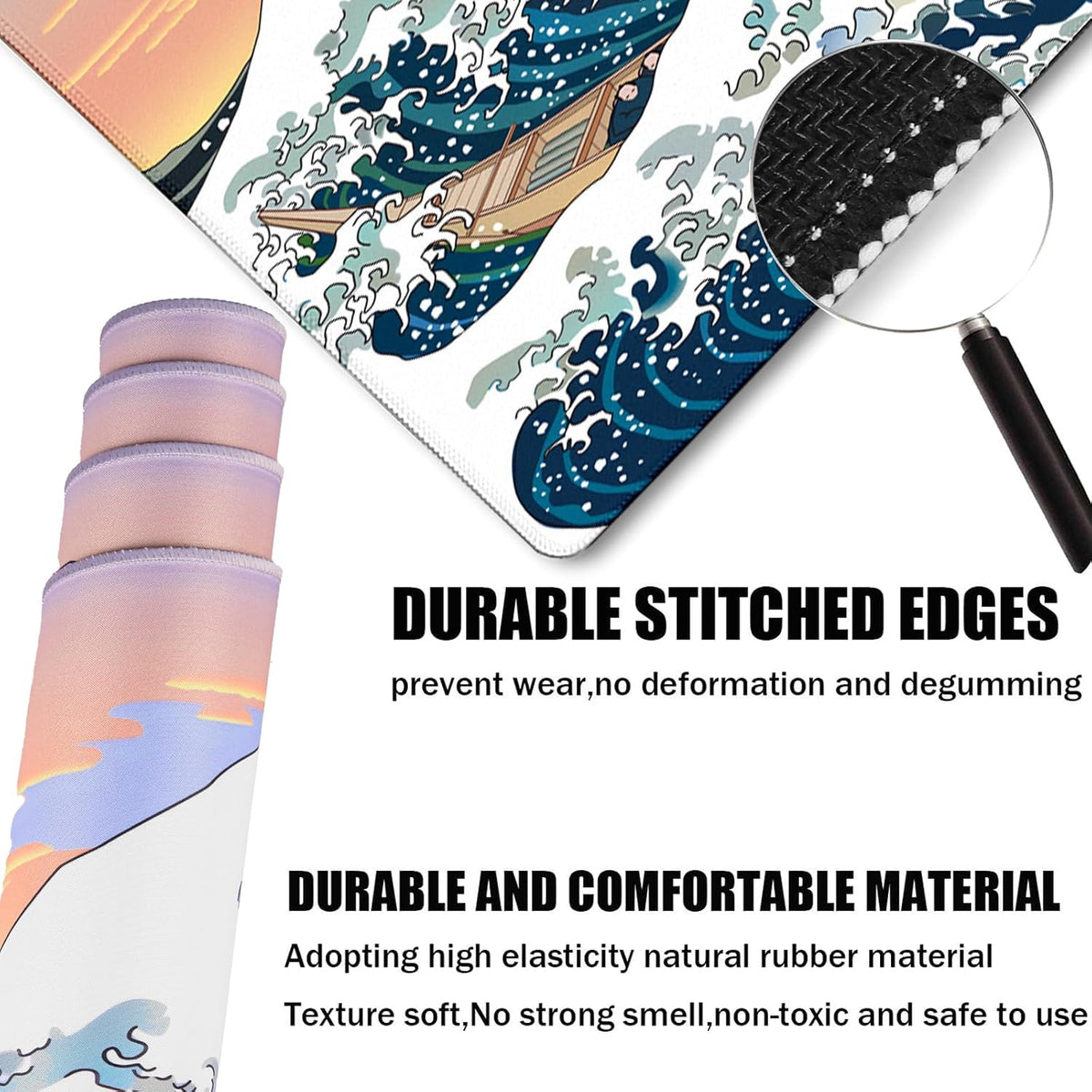 31.5" x 15.7" Waterproof Fabric Desk Pad, Rubber Anti-Slip Base, Stitched Edges No Curling, Fits Laptop Keyboard and Mouse, Smooth Office Mat Large Mouse Pad for Work Game, Black
