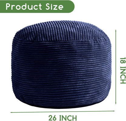 Round Stuffed Pouf Ottoman, Corduroy Poufs with Foam Chunk Filling, Furry and Fluffy Pouf Foot Stool Storage Ottoman, 20 X 15 Floor Poufs Foot Rest for Living Room, Dark Grey
