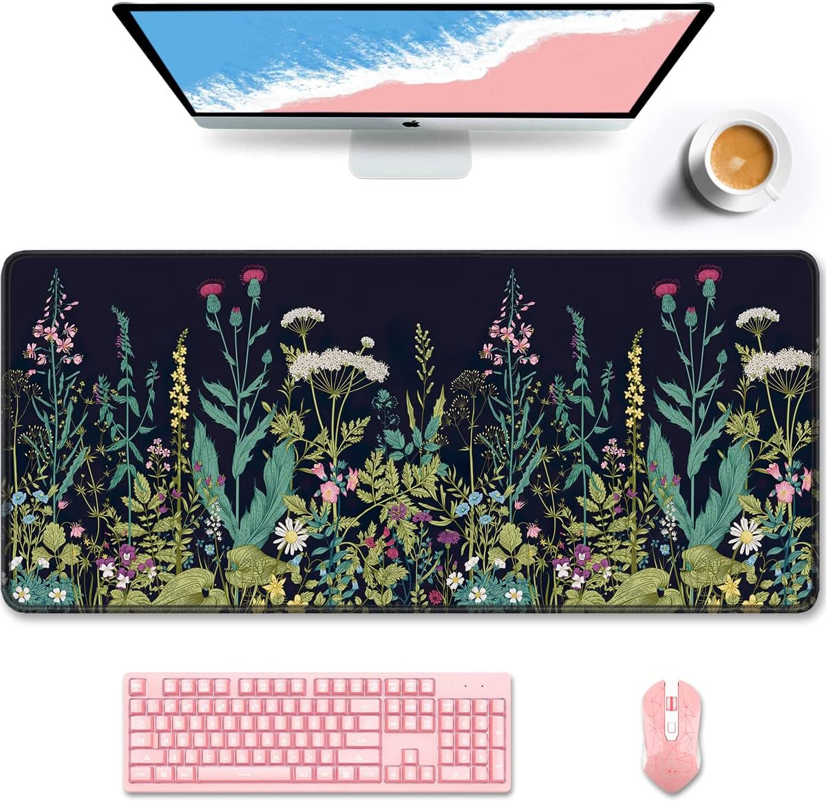 Auhoahsil Desk Mat, Ultra Large Mouse Pad, XXL Gaming Mousepad, Green Tropical Leaves Deskpad, Big Extended Full Size Mouse Pad, Desktop Desk Matt for Keyboard, Laptop & Computer, 35.5 x 15.7 in - Colors A