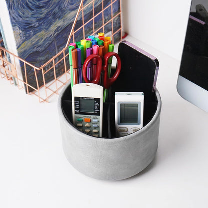 Round Leather Art Supply Organizer,Remote Control Holder,360 Degree Rotating,Multi-Functional Pencil Holder,4 Compartments Desktop Stationary Organizer(1-Blue Bird) - Colors B