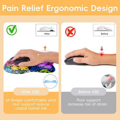 Wrist Support Mouse Pad Anti Slip Rubber Wrist Rest Mousepad 9in X 8in Small Desktop Notebook Mouse Mat for Working and Gaming (M-Pink Floral)