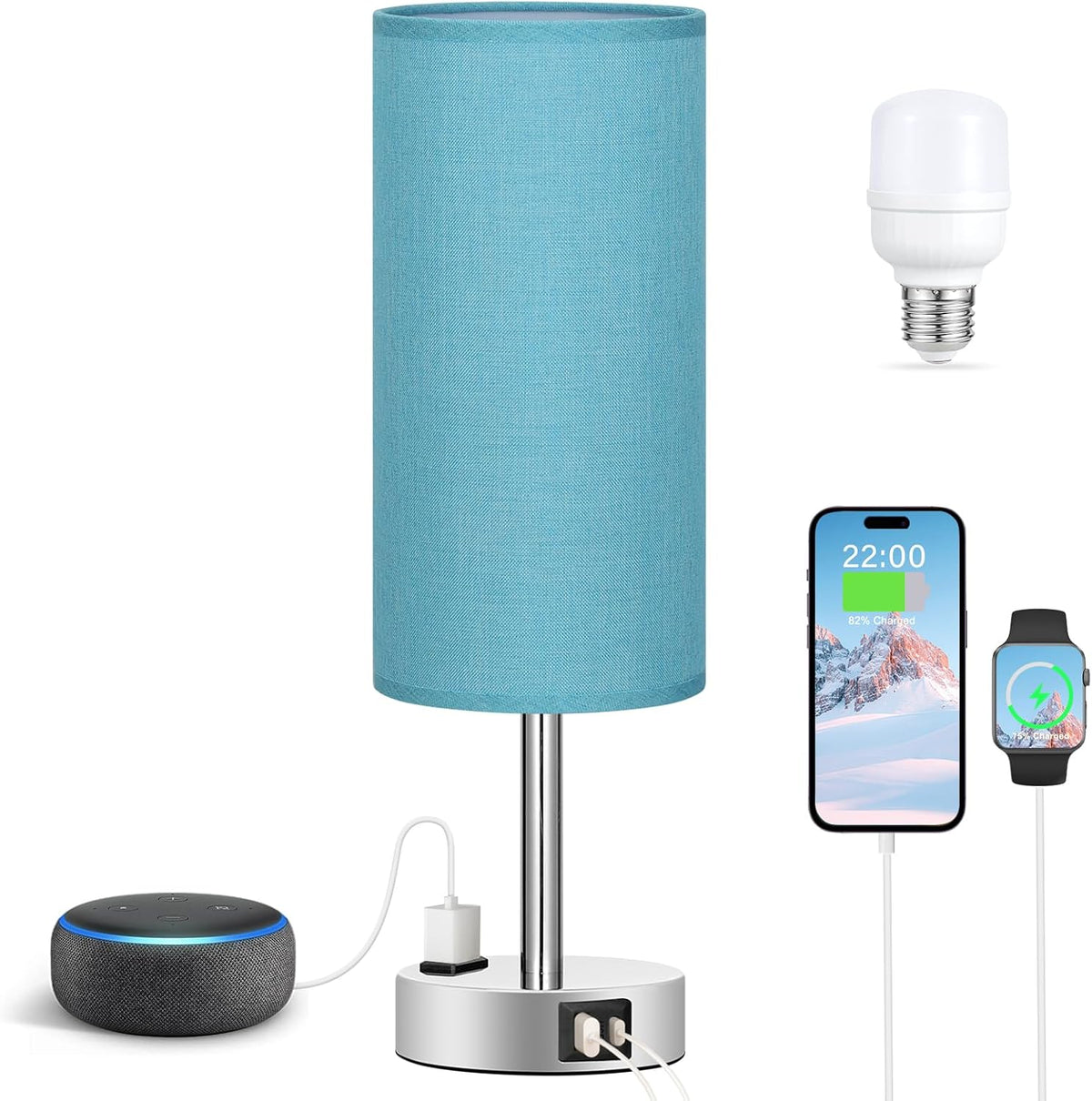 Fenmzee Bedside Table Lamp for Bedroom - Dimmable Touch, USB A+C, AC Outlet
