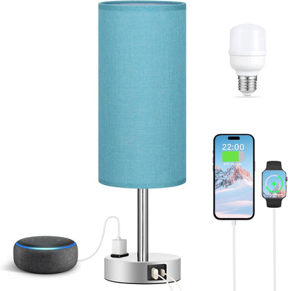 Fenmzee Bedside Table Lamp for Bedroom - Dimmable Touch, USB A+C, AC Outlet
