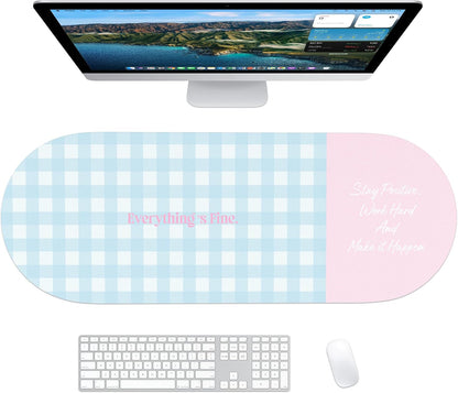 Checkered Pattern Desk Pad Protector, 35.5 x 13'' Aesthetic Mouse Mat for Desktop, Waterproof PU Leathe Non-Slip Desk Writing Pad for Office and Home, Green and Purple