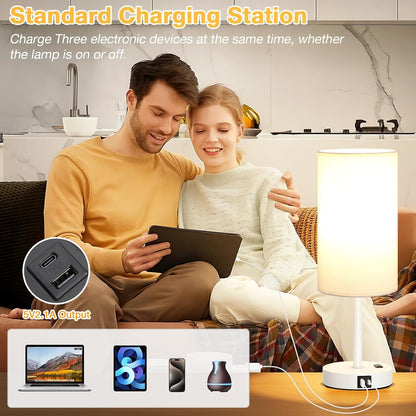 Dicoool Bedside Table Lamp for Bedroom - 3-Way Dimmable Touch Lamp, USB A+C