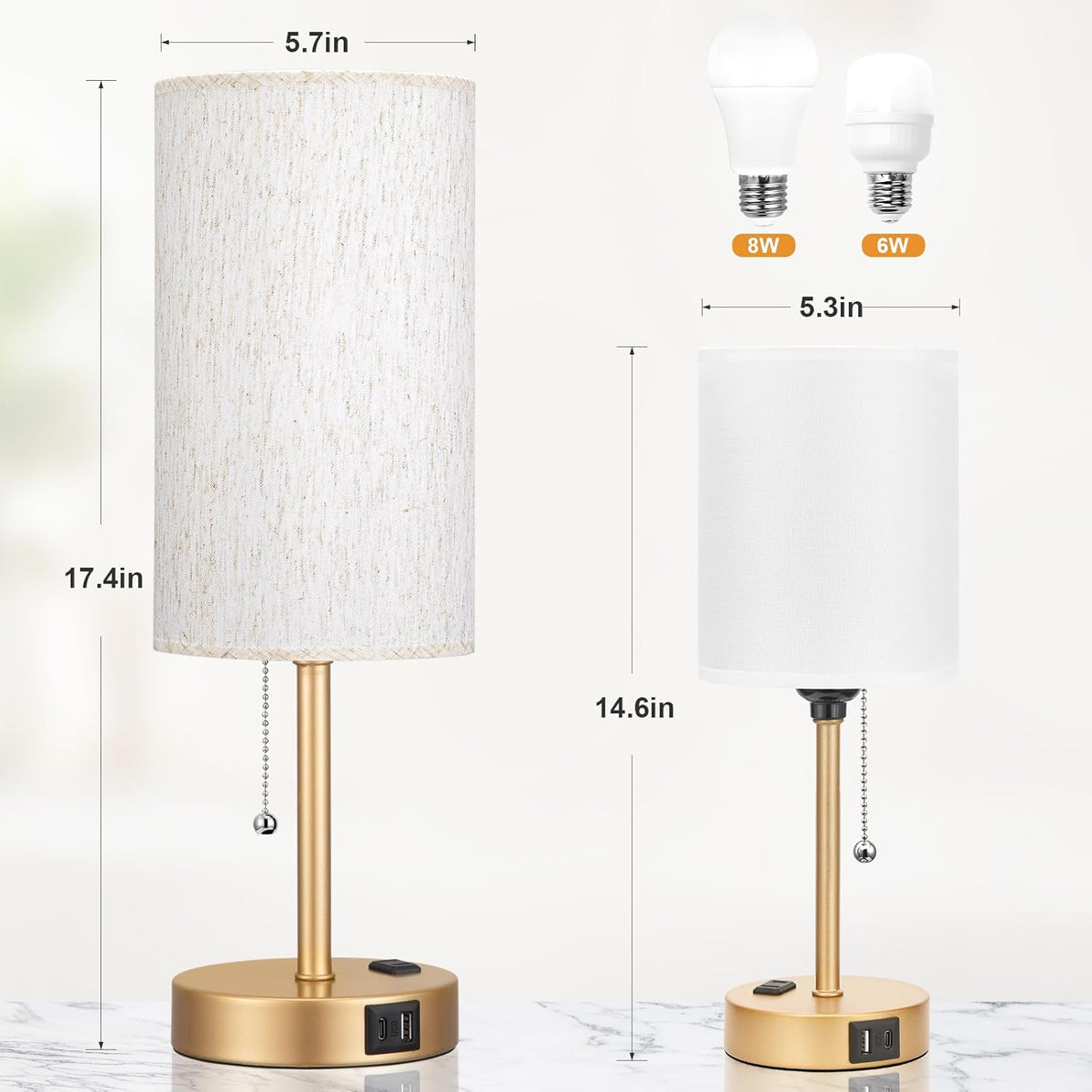 Dicoool Bedside Table Lamp for Bedroom - Small Desk Lamp with USB Ports