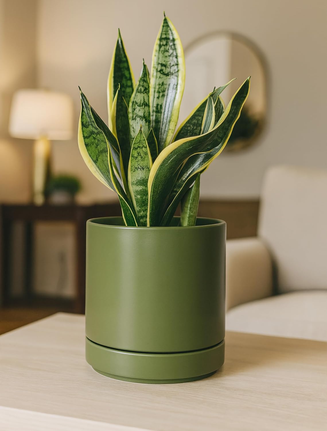 D'vine Dev 4.7 Inch Ceramic Planter Pot with Drainage Hole and Saucer, Indoor Cylinder Round Planter Pot, Teal, 94-O-B-9