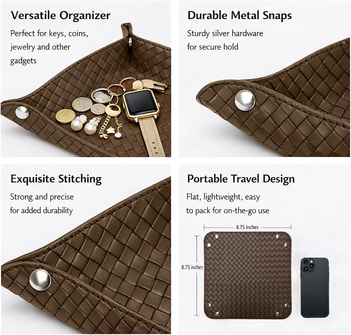 UnionBasic Small Valet Tray, Jewelry Tray for Rings Watches Earrings, Entryway Catchall Caddy for Coins Keys Change, Nightstand Bedside Valet Holder, Trays for Electronic Gadgets, Beige - Colors B