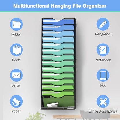 Kuntine.B Wall File Organizer Office Hanging Magazine Holder Wall File Organizer for Office Home (Black, 5 Tier)