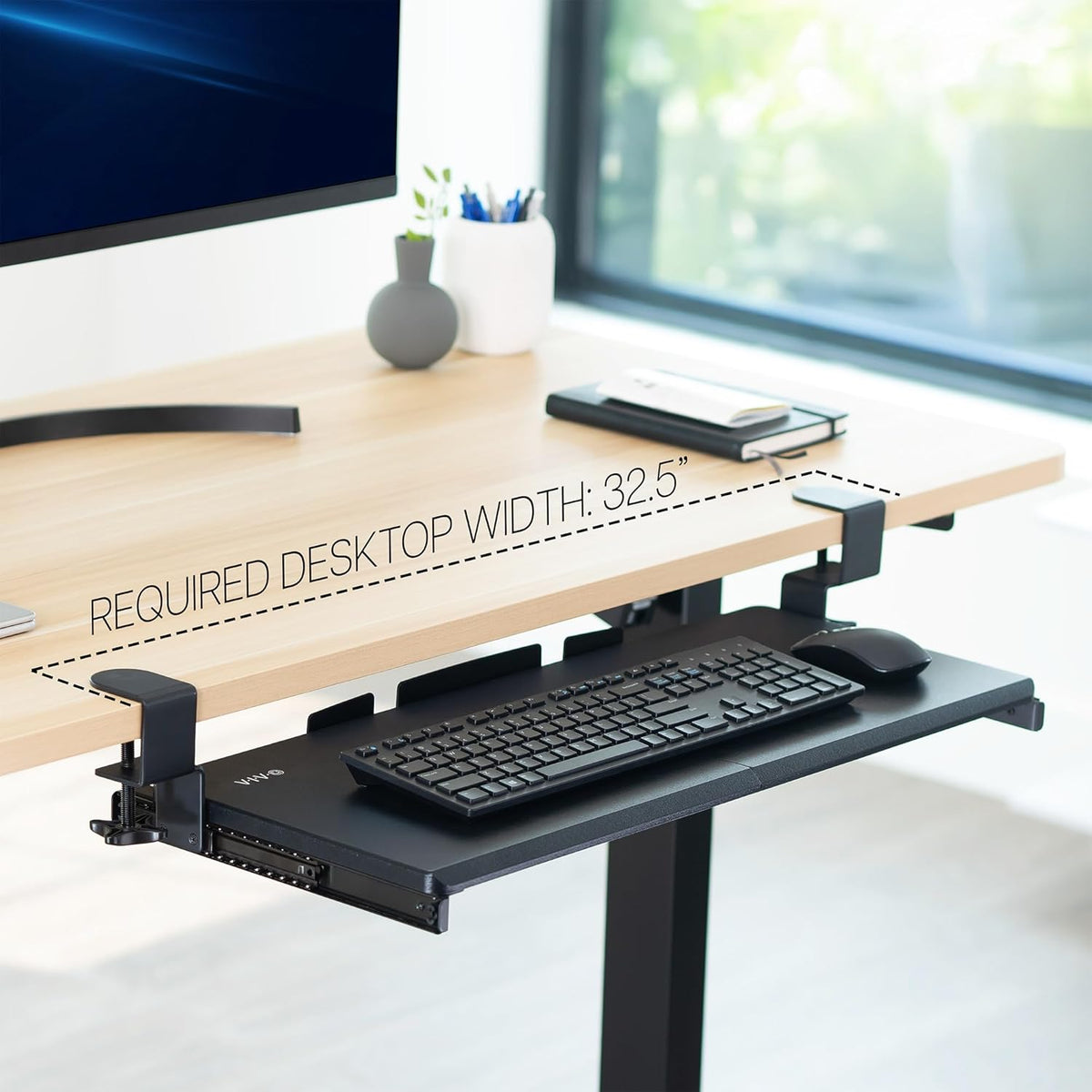 VIVO Extra Long Clamp-on Computer Keyboard and Mouse Under Desk Slider Tray, 34 x 11 inch Pull Out Platform Drawer, Black, MOUNT-KB15EB