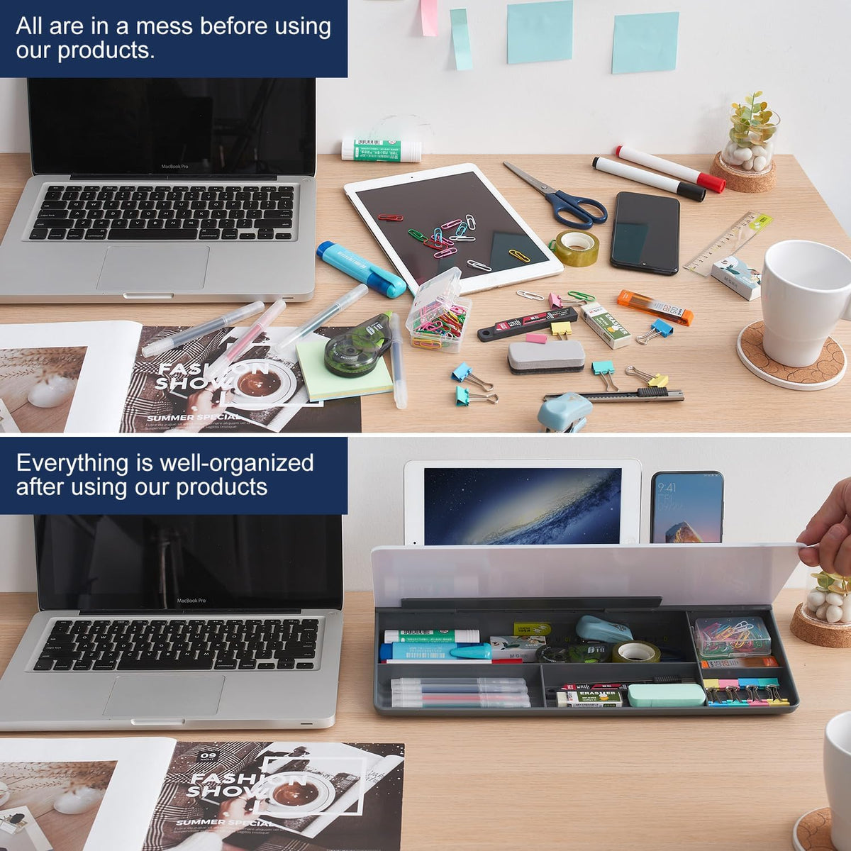 TSJ OFFICE Desktop Whiteboard Dry-Erase-Board - Computer Keyboard Stand White Board Surface Pad with Drawer, Desk Organizers with Accessories for Office, Home, School Supplies - Black
