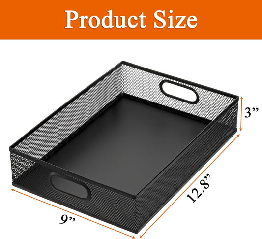 Elsjoy 2 Pack Desk Drawer Organizer Tray, Metal Mesh Desktop Storage Tray Office File Organizer with Handle, Portable Large Storage Basket for Office Supplies, Craft, Magazine, Paper