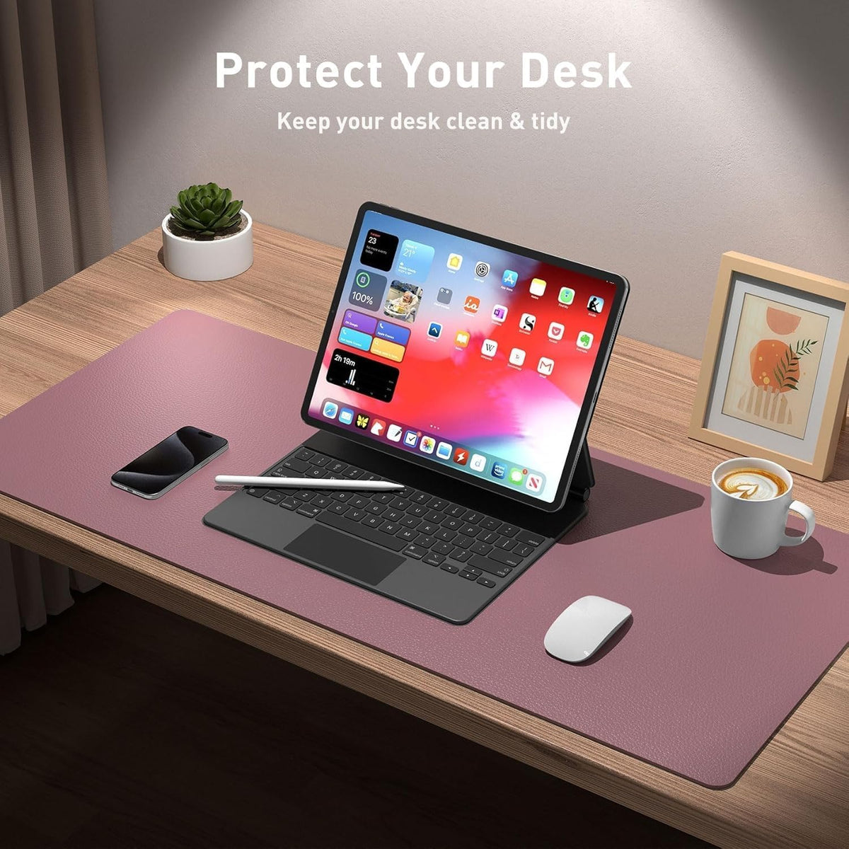 Bloss Leather Desk Pad and Keyboard Wrist Rest, Large Mouse Pad + Keyboard Pad+Mouse Wrist Support, Non-Slip Desk Mat Protector for Office, Home(31.5×15.7 Inches,Beige) - Colors A