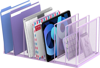File Organizer for Desk, 5-Section Vertical File Sorter, Paper Holder Organizer Standing Metal File Folder for Office Home Classroom, Black