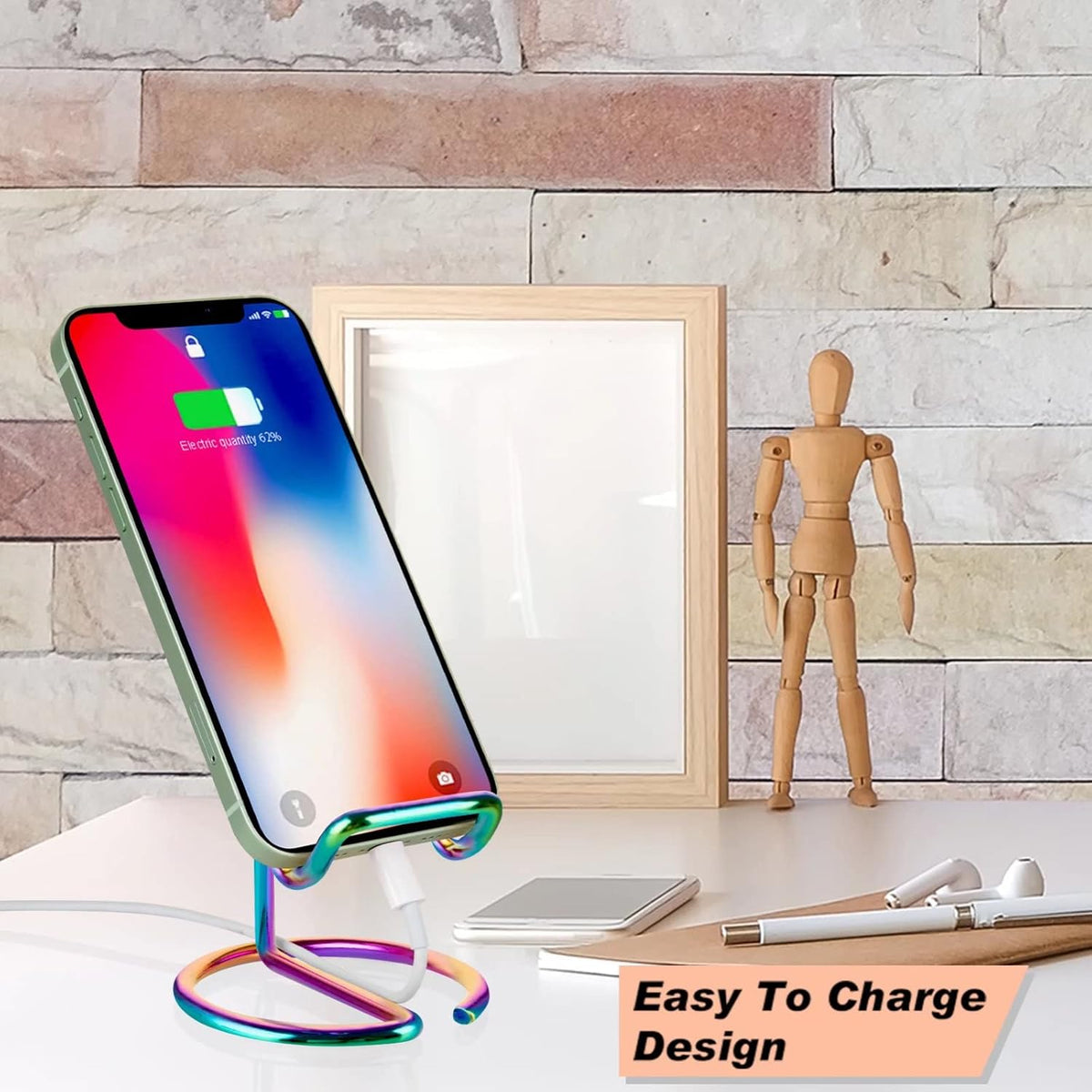 ROPOSY Cell Phone Stand for Desk, Cute Metal Gold Cell Phone Stand Holder Desk Accessories, Compatible with All Mobile Phones, iPhone, iPad