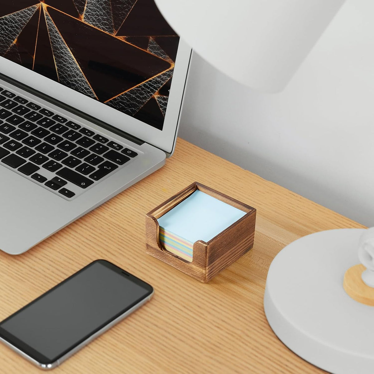 Sticky Note Holder, Burnt Wood Note Dispenser for Office Desk Accessories, Self Stick Note Pad Holder, Memo Pad Holder Dispenser Organizer for School Office Desk Supplies