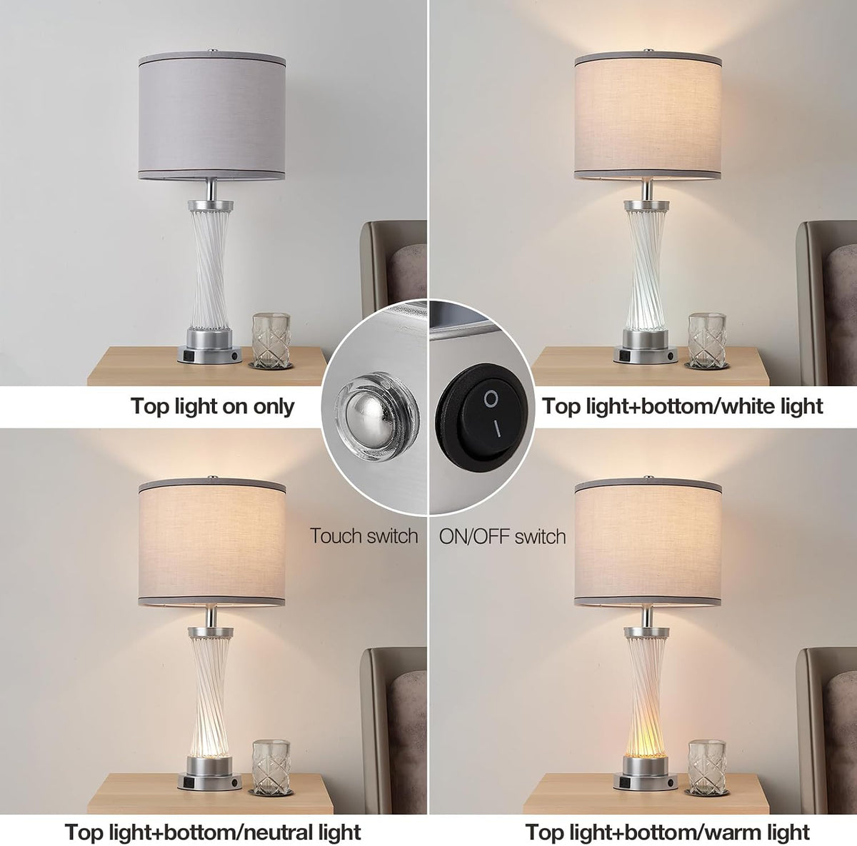 Small Bedside Table Lamp for Bedroom - Reading Desk Lamp with 3 Color Temperatures，15.5" Nightstand Ceramic Lamp with Fabric Shade for Kids Room,Living Room,Dorm,Home Office (Green)