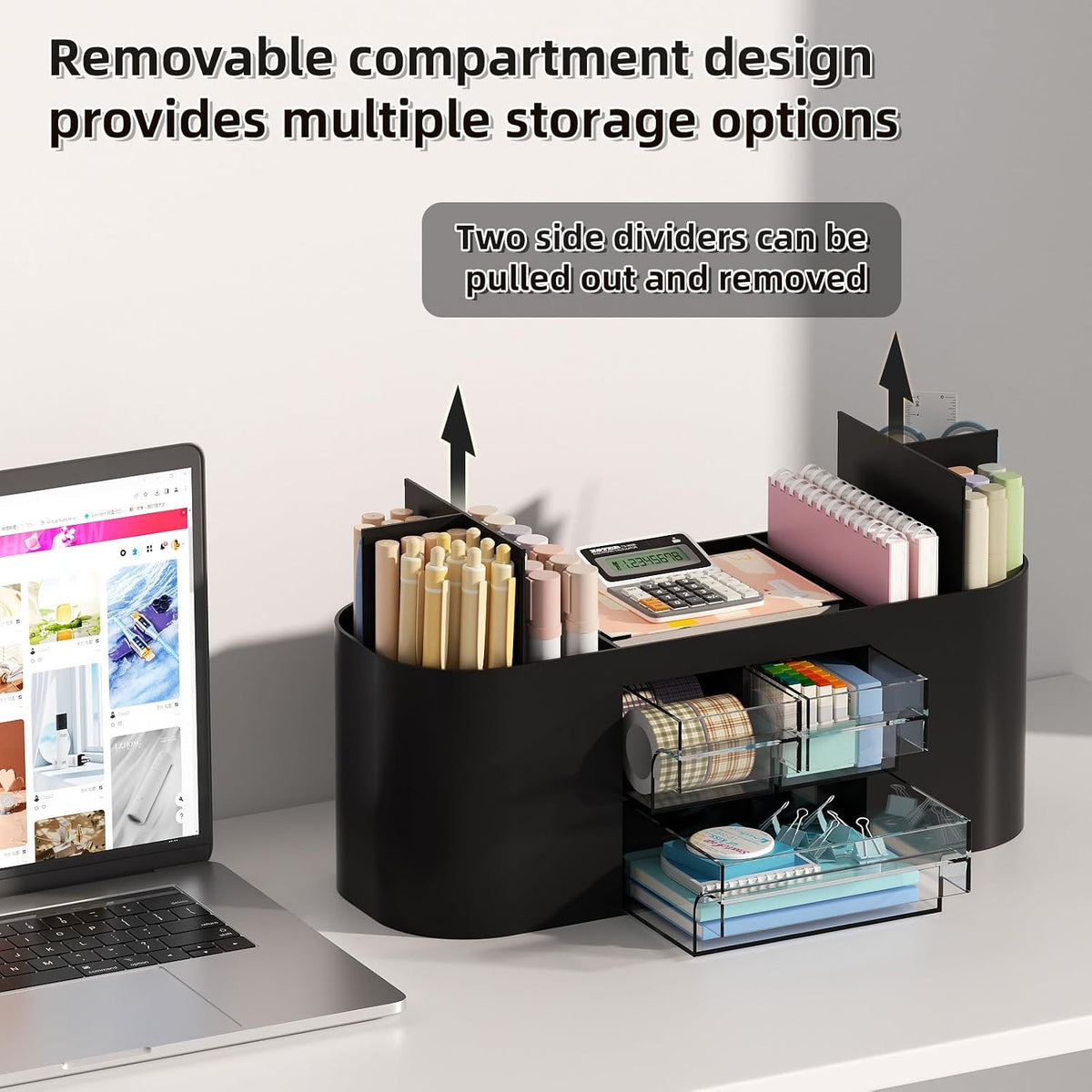 Marbrasse Desk Organizer Pen Holder for Desk with 3 Drawers, Multi-Functional Pencil Holder, Desk Organizers and Accessories with 7 Compartments for Home, School, Classroom(Pink)