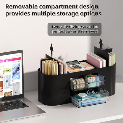 Marbrasse Desk Organizer Pen Holder for Desk with 3 Drawers, Multi-Functional Pencil Holder, Desk Organizers and Accessories with 7 Compartments for Home, School, Classroom(Pink)