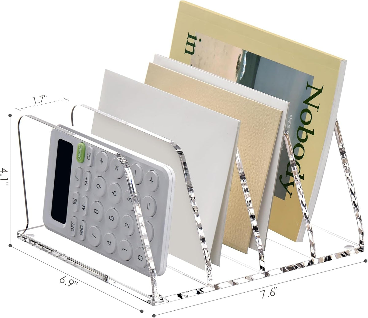 SANRUI Acrylic Mail Sorter Desktop Organizer Holder with Drawer, 5 Compartments Clear Small File Script Letter Document Storage for Desk Bill Filling Envelope Holder Office, Home, School Organization