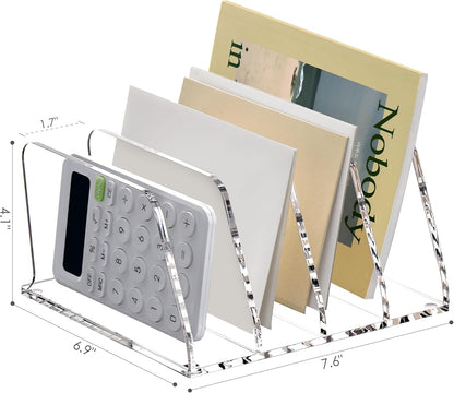 SANRUI Acrylic Mail Sorter Desktop Organizer Holder with Drawer, 5 Compartments Clear Small File Script Letter Document Storage for Desk Bill Filling Envelope Holder Office, Home, School Organization