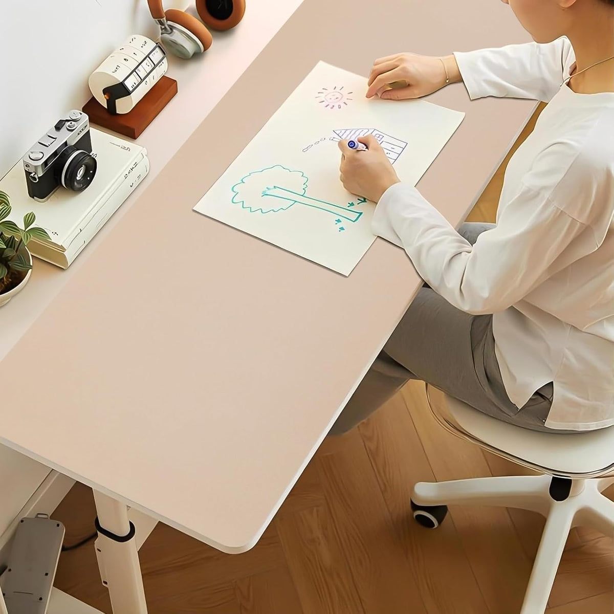 Bloss Leather Desk Pad and Keyboard Wrist Rest, Large Mouse Pad + Keyboard Pad+Mouse Wrist Support, Non-Slip Desk Mat Protector for Office, Home(31.5×15.7 Inches,Beige) - Colors A